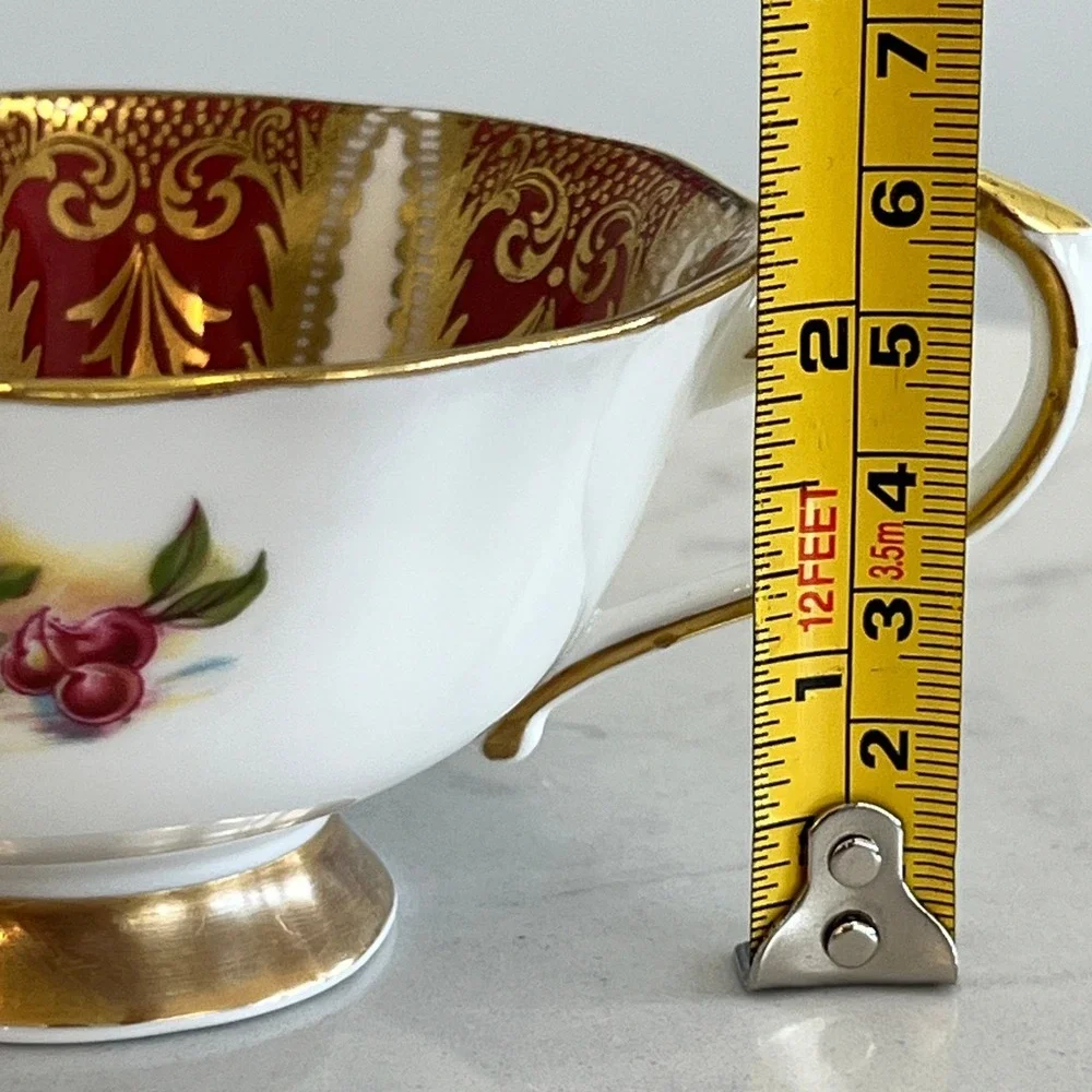 Vtg Paragon‎ Fine Bone China Teacup Saucer Set Maroon Gold Fruit England Tea Cup